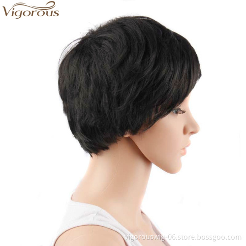 Vigorous High Quality Short Synthetic Black Pixie Cut Heat Resistant Fiber Hair for Women Daily Party Ladies Wig
